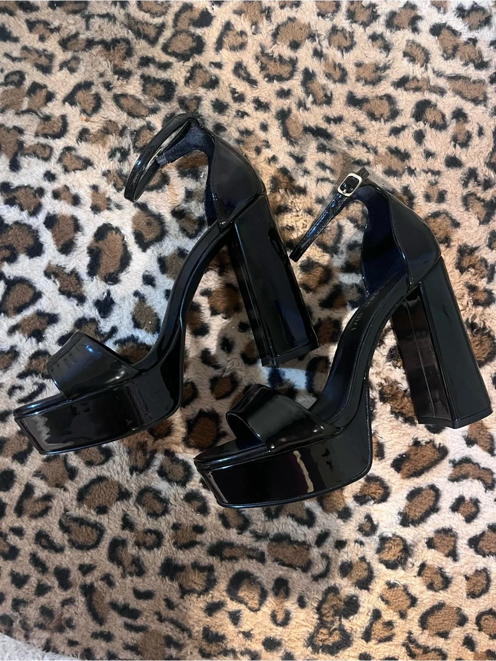 Madden Girl Black Patent Platform Block Heel Sandals - Women